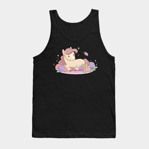 Cute Pony and Butterfly for Horse Lovers Kawaii Aesthetic Tank Top by Irene Koh Studio